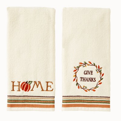 2pc Give Thanks/Home Hand Towel Set Cream - SKL Home: Cotton Dobby Weave, Bathroom Decor, Festive Design