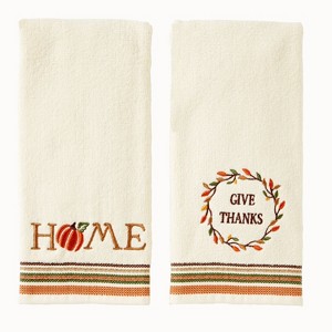 2pc Give Thanks/Home Hand Towel Set Cream - SKL Home: Cotton Dobby Weave, Bathroom Decor, Festive Design - 1 of 4