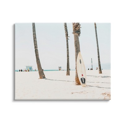 Stupell Industries Surfboard Leaning Tropical Palm Trees Gallery Wrapped Canvas Wall Art