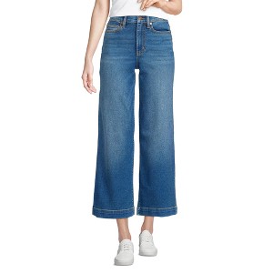 Lands' End Women's Recover Denim High Rise Wide Leg Crop Jeans - 1 of 3
