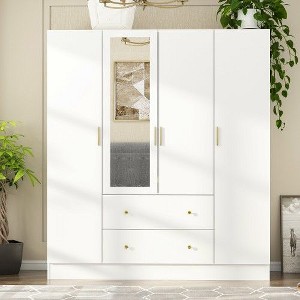 FUFU&GAGA Wardrobe Armoire Wooden Closet with Mirror 4 Doors 2 Drawers - 1 of 4