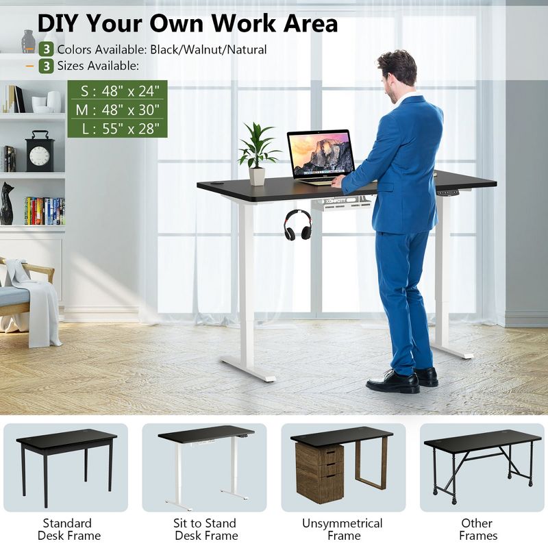 Costway Universal Tabletop for Standard & Standing Desk Frame Black, 5 of 11