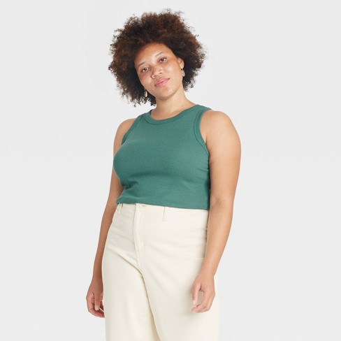 Women's Plus Size Rib Tank Top - A New Day™ Green 4x Target