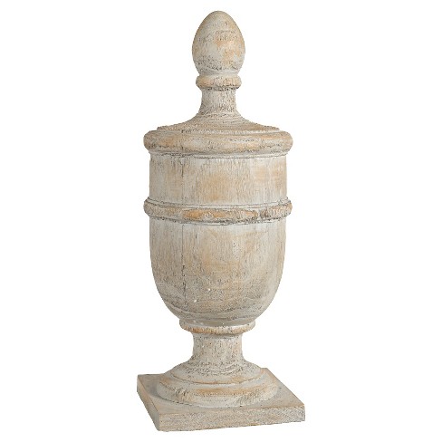 Sullivans White Washed Wood Finial Set of 3, 11.75Tall, Wood