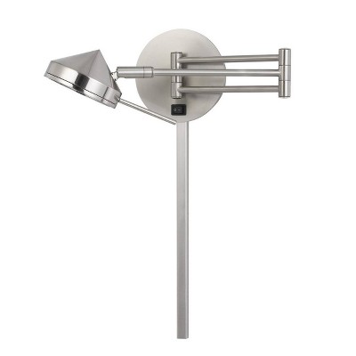 5" LED Wall Swing Arm Reading Lamp with Night Light Brushed Steel - Cal Lighting