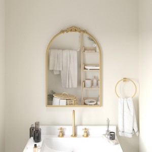 Emma and Oliver Arched Wall Mirror with Baroque Style Detail, and Aluminum Backed Glass for Clarity for Entryways, Bathrooms & More - 1 of 4