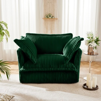 SKRAN 49" Oversized Armchair,Upholstered Comfy Corduroy Couch Chair with 2 Large Soft Pillows,for Living Room Bedroom Apartment (Green, 1 Seat)