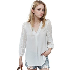 Anna-Kaci Women's Chiffon Blouse Swiss Dot Top for Everyday Looks - 1 of 4