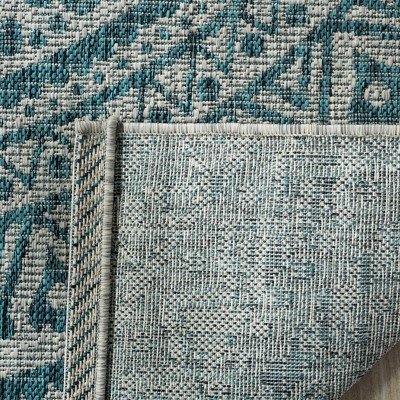 Light Grey/Teal Easy-Care Rectangular Synthetic Area Rug 5' x 7'