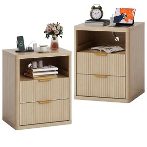 Bedside Table Nightstand with Bedside Storage, Bedroom Side Table and Organizer, Functional and Fluted Nightstand - 1 of 4