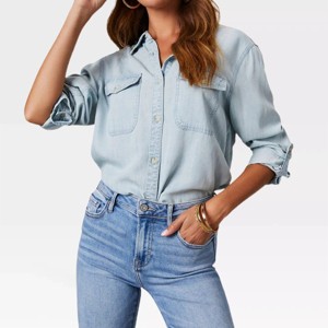 Womens Classic Lightweight Denim Shirts Basic Jean Shirt for Fall Button Down Denim Shackets Womnes Casual Tops - 1 of 4