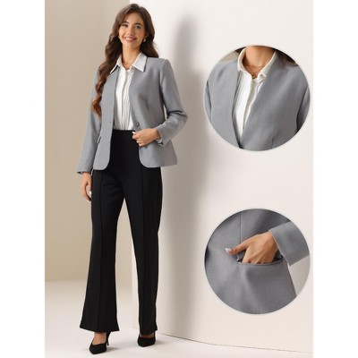 INSPIRE CHIC Women Collarless Office 1 Button Work Suit Blazer Grey Large — фото 2