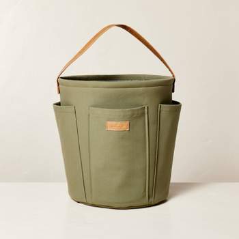 Canvas Gardening Bucket with Faux Leather Handle Green/Brown - Hearth & Hand™ with Magnolia
