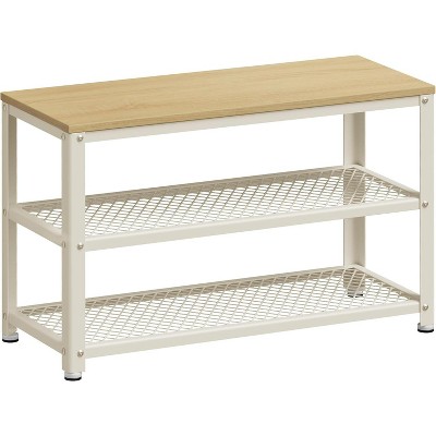 2-in-1 Storage Bench & 3-Tier Shoe Rack - Metal Mesh Shelf Organizer with Seat, Space-Saving for Entryways & Hallways