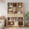 60'' Farmhouse Kitchen Pantry Cabinet with Glass Doors and Microwave Stand - Versatile Storage for Kitchen, Dining, and Living Room - 3 of 4