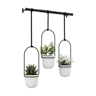 Triflora Adjustable White/Black Indoor Hanging Planter