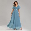 Nmoder  Plus-Size Double V-Neck Bridesmaid Dress with Flared Sleeves & Elastic Waist for Evening Parties - 3 of 4