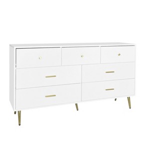 PAGED High Glossy Surface Dresser with Drawers, Chest of Drawers with Golden Handle and Golden Steel Legs, Storage Cabinet for Bedroom - 1 of 4