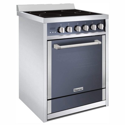 Magic Chef MCSRE24S Freestanding 24-Inch Kitchen Stainless Steel Electric Range with Convection Oven, 4 Burners, and 2 Adjustable Racks, Black