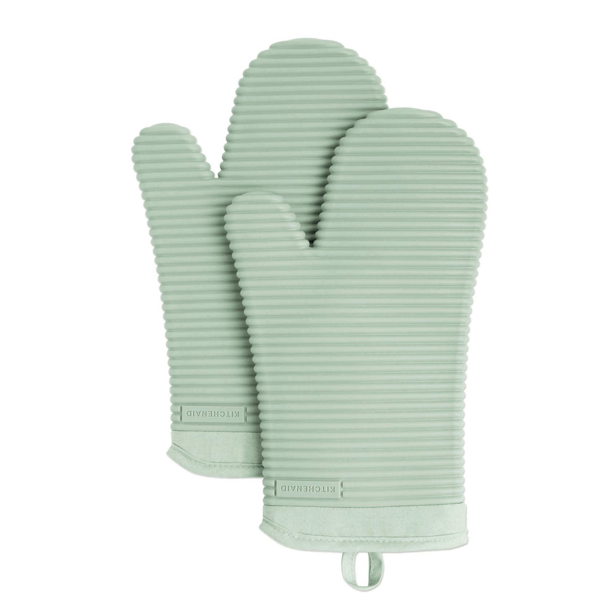 KitchenAid Ribbed Soft Silicone Oven Mitts 2-Pack, Pistachio Green