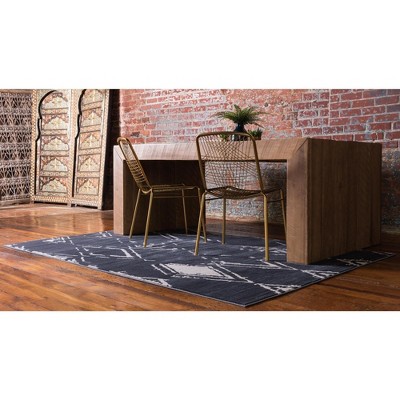 Navy Blue Geometric Rectangular Synthetic Area Rug