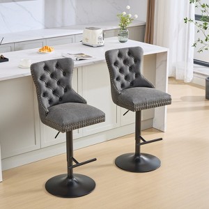 HDZNVF Set of 2 Retro PU Swivel Barstools Adjusatble Seat Height from 26-33 Inch, Black - 1 of 4