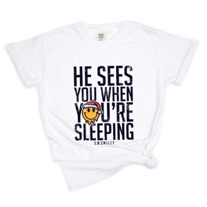 S.W.Smiley He Sees You When You're Sleeping - Women's Garment Dyed Graphic T-Shirt - 1 of 4