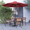 Merrick Lane Seven Piece Faux Teak Patio Dining Set Includes Table, Four Club Chairs, 9' Patio Umbrella and Base - 2 of 4