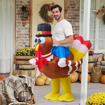 Joyfy Thanksgiving Ride-on Turkey Inflatable Costume, Blow up Costume for Halloween Thanksgiving Cosplay Outdoors Party Decoration