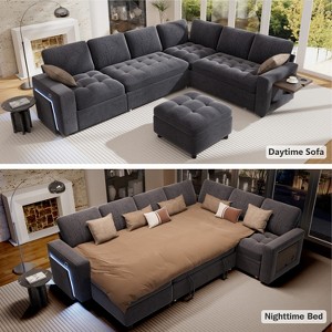 Vipbear Modular Sectional Sleeper Sofa Bed with Pull Out Bed/Reclining BackrestTable/LED Light,7 Seat U-Shaped Sectional Couch Tool-Free Assembly - 1 of 4