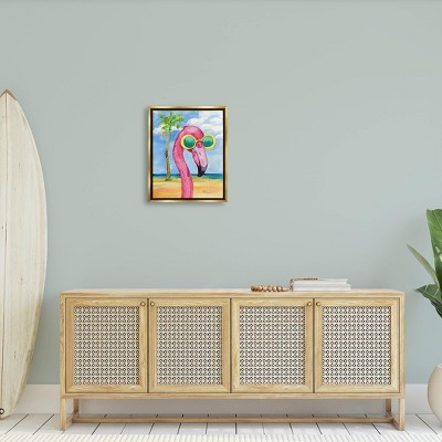 Tropical Flamingo Pink Canvas Print with Gold Frame, 17 x 21