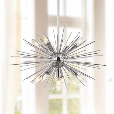 Contemporary Sunburst Silver Pendant with Sputnik Lights