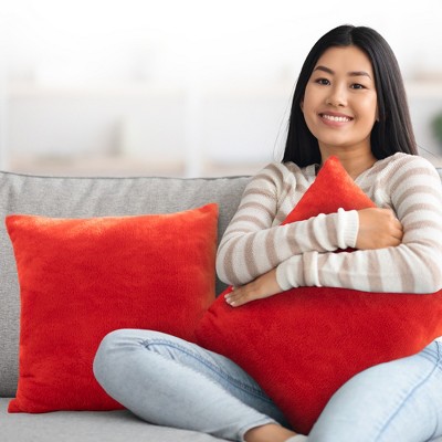 Red Arctic Velvet Square Throw Pillow Set, 18"