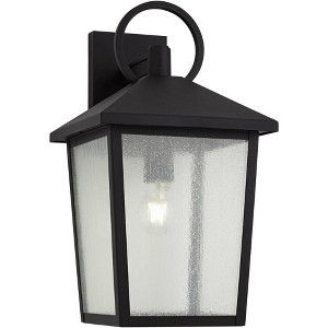 John Timberland Westmont 18" High Modern Outdoor Wall Light Fixture Mount Porch House Exterior Weatherproof Sand Black Aluminum Seeded Glass Shade - 1 of 4