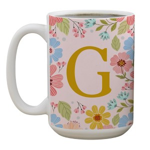 Personalization Mall Flowery Initial Personalized Coffee Mug Gold/Pink - 1 of 1