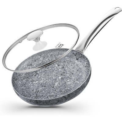 KOCH SYSTEME CS  8''  Nonstick Frying Pan with Lid – Granite Coating, Scratch Resistant Ceramic Coating, Oven and Dishwasher Safe，Gray