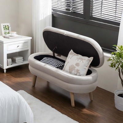 NicBex Modern 44.9" Velvet Storage Bench with Wood Legs for Bedroom and Living Room
