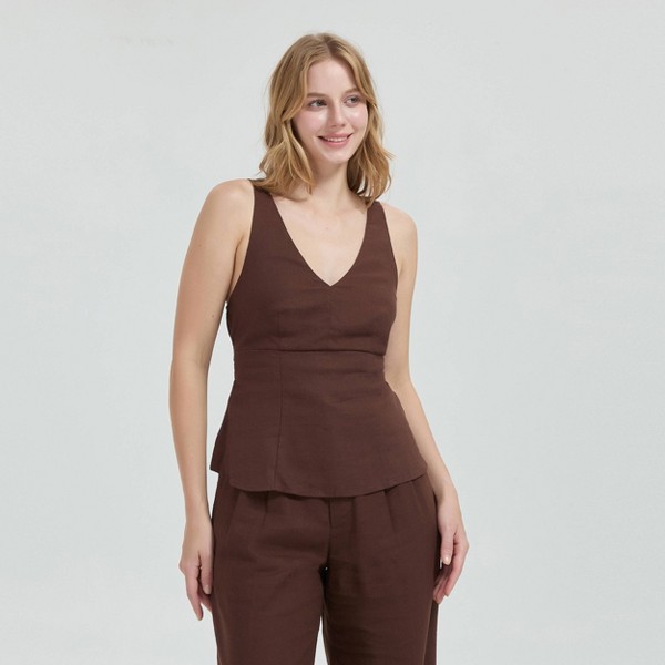 Top de Escote en V con Mezcla de Lino y Amarre en la Espalda para Mujer - A New Day™ 2