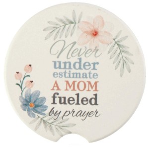 Dicksons Never Underestimate A Mom Fueled by Prayer Yellow 2.75 x 2.75 Ceramic Car Coasters Protective Cupholder Liner, Set of 2 - 1 of 2