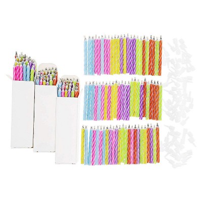 Blue Panda 144-Pack Multicolor Striped Magic Relighting Birthday Cake Candles 2.36-Inch with Holders