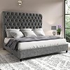 AMERLIFE 60" Tall King Size Bed Frame with Sleigh Headboard Velvet Upholstered Platform Bed, No Box Spring Needed, Light Gray - 2 of 4