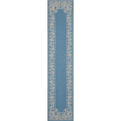 28" Blue and Natural Synthetic Reversible Flat Woven Rug