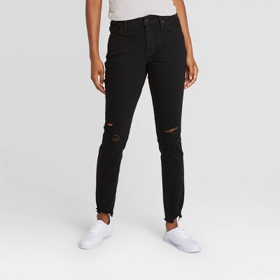 knee ripped jeans womens black