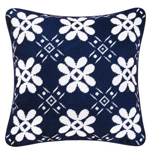 C&F Home 18" x 18" Navy Tile Needlepoint Pillow - 1 of 4