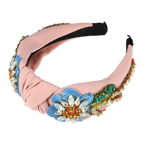 Unique Bargains Women's Bling Vintage Flowers Rhinestone Flannel Wide Edge Headband 4.92"x1.77" 1 Pc - 1 of 4