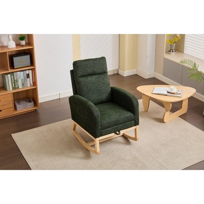 Okak Modern Rocking Accent Chair Armchair with Side Pocket and Upholstered Comfy High Backrest Glider Chair for Bedroom Lounge Nursery, Dark Green
