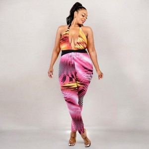 Slickblue Plus Size Criss Cross Mock Neck Jumpsuit with Cutout and Stretch Fit - Fuchsia Yellow, Size 1XL-3XL - 1 of 1