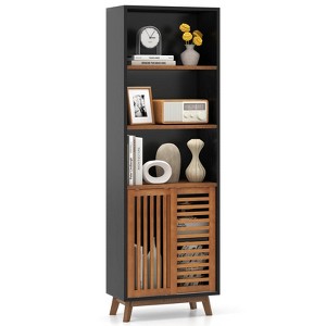 Costway 70” Bookshelf, 5-Tier Bookcase with Reversible Adjustable Shelf & Sliding Doors - 1 of 4