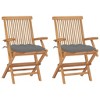 vidaXL Set of 2 Teak Wood Patio Chairs with Gray Cushions - Weather-Resistant Outdoor Furniture, Foldable, Easy Cleaning, Lightweight - 2 of 4