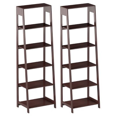 Lavish Home 5-Tier Ladder Shelf – Leaning Storage Bookcase, Dark Brown, Set of 2